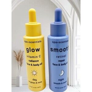 Spa Scentials Glow & Smooth Face and Body Oils (Day & Night) New